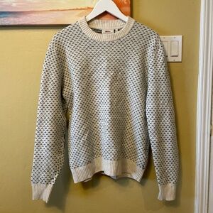 Fjallraven Men’s Large Ovik Nordic Sweater Cream Patterned Elbow Pads 100% Wool